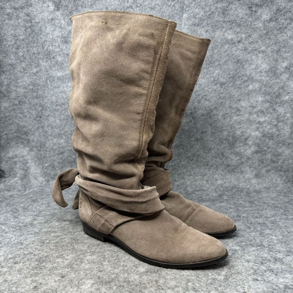 BRONX Riding Boots Womens Size 37‎ US 8 Suede Field Leather Shoes Tie Slouchy
